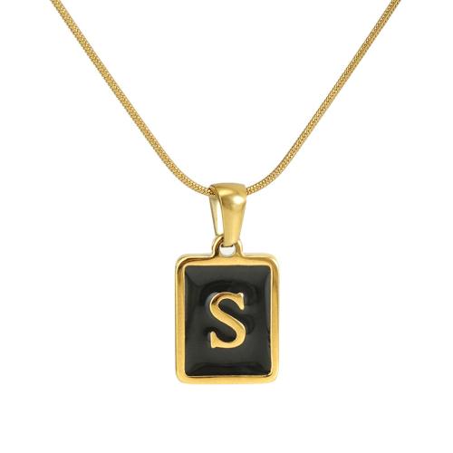 304 Stainless Steel Necklace with Titanium Steel Rectangle 18K gold plated Unisex & snake chain & enamel Length Approx 17.7 Inch Sold By PC