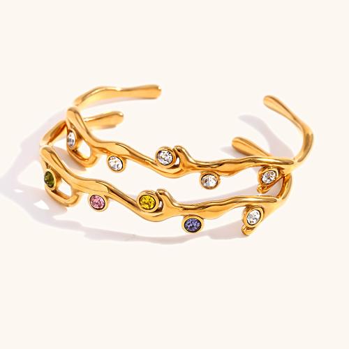 Stainless Steel Bangle 304 Stainless Steel 18K gold plated fashion jewelry & for woman & with rhinestone golden Sold By PC