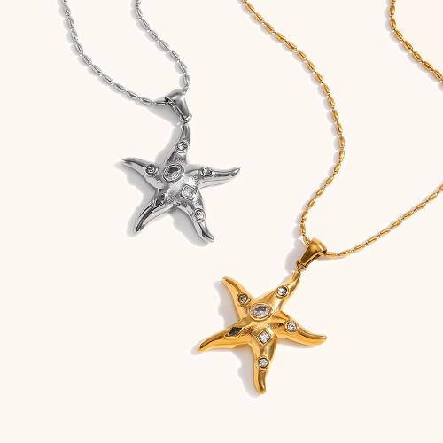 Stainless Steel Jewelry Necklace 304 Stainless Steel with 5cm extender chain Starfish Vacuum Ion Plating fashion jewelry & micro pave cubic zirconia & for woman Sold Per Approx 45 cm Strand