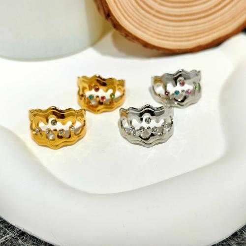 Rhinestone Stainless Steel Finger Ring 304 Stainless Steel fashion jewelry & Unisex & with rhinestone diameter 17mm Sold By PC