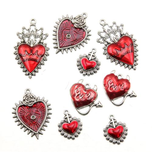 Pendentifs coeur en alliage de zinc, Plaqué de couleur d'argent, DIY & normes différentes pour le choix & émail, plus de couleurs à choisir, protéger l'environnement, sans nickel, plomb et cadmium, Environ 100PC/sac, Vendu par sac