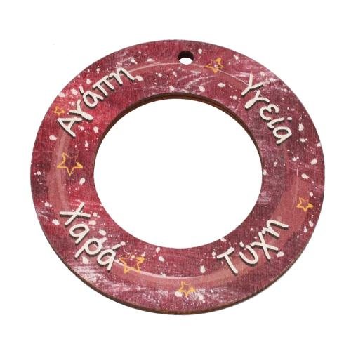 Wood Pendants Donut printing DIY red Approx 3.5mm Sold By PC