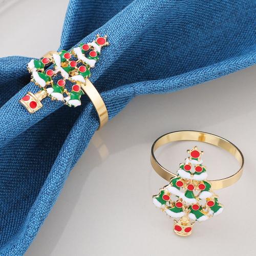 Zinc Alloy Napkin Ring Christmas Tree gold color plated Christmas Design & enamel mixed colors nickel lead & cadmium free Sold By PC