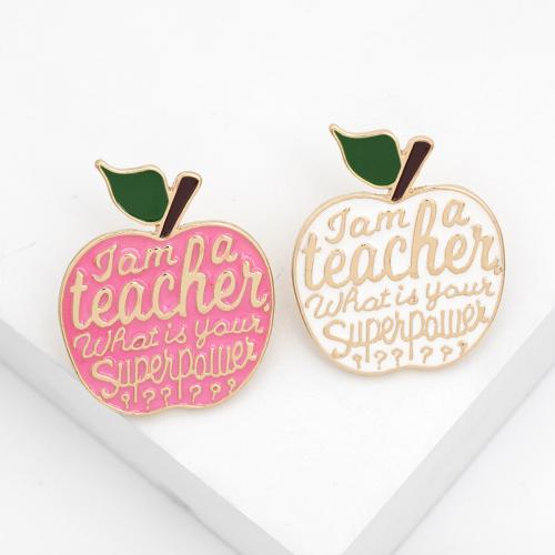 Zinc Alloy Brooches Apple plated Unisex & enamel nickel lead & cadmium free Sold By PC