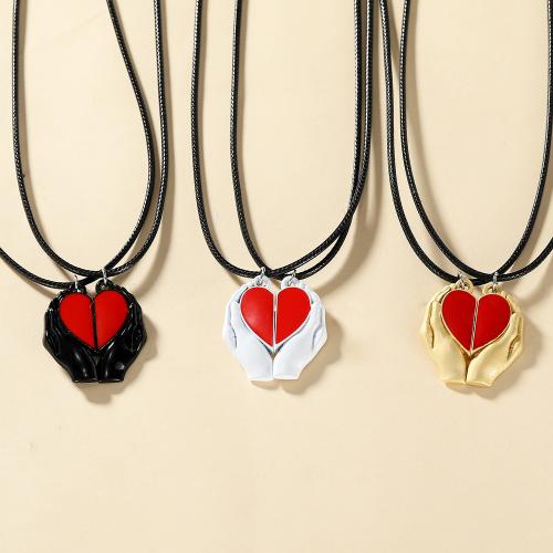 Zinc Alloy Jewelry Necklace with leather cord Heart silver color plated for couple & enamel nickel lead & cadmium free Sold By PC