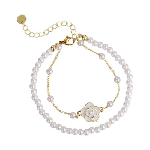 Zinc Alloy Bracelet with Plastic Pearl plated Double Layer & fashion jewelry & enamel white nickel lead & cadmium free Length 15 cm Sold By PC