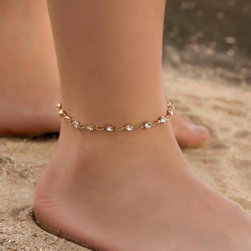 Sinc Alloy Anklet, plátáilte, jewelry faisin & le rhinestone, dathanna níos mó le haghaidh rogha, nicil, luaidhe & caidmiam saor in aisce, Fad 27.8 cm, Díolta De réir PC