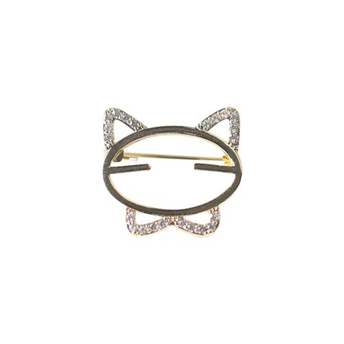 Zinc Alloy Brooches Cat gold color plated fashion jewelry & with rhinestone golden nickel lead & cadmium free Sold By PC