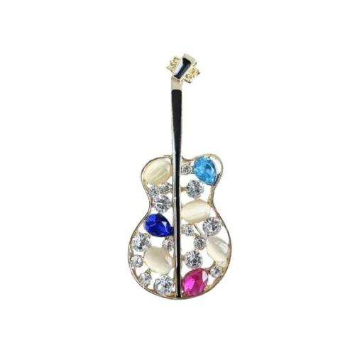 Zinc Alloy Brocher, Guitar, forgyldt, mode smykker & emalje & med rhinestone, gylden, nikkel, bly & cadmium fri, 29x67mm, Solgt af PC