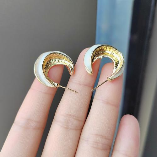 Zinc Alloy Stud Earring Moon gold color plated fashion jewelry & enamel nickel lead & cadmium free Sold By Pair