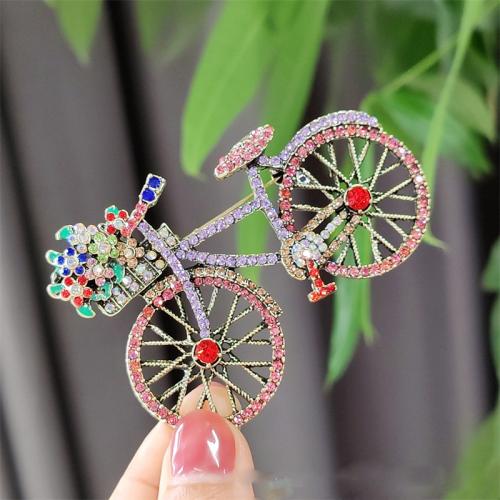 Zinc Alloy Brooches, Bike, plated, fashion jewelry & with rhinestone, more colors for choice, nickel, lead & cadmium free, 72x50mm, Sold By PC