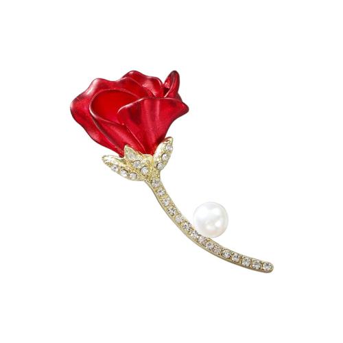 Zinc Alloy Brocher, med Plastic Pearl, Rose, forgyldt, for kvinde & emalje & med rhinestone, flere farver til valg, Solgt af PC