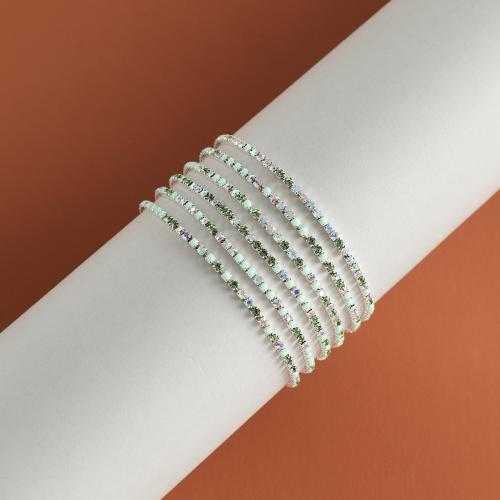 Zinc Alloy Bracelet plated for woman & with rhinestone grass green Length Approx 18 cm Sold By Lot