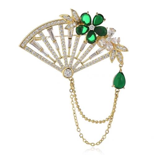 Zinc Alloy Brooches Fan plated for woman & with rhinestone gold Sold By PC