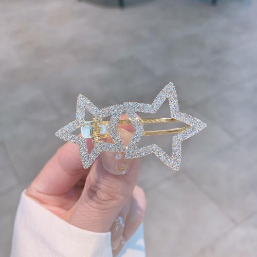 Alligator Hair Clip Zinc Alloy Star plated for woman & with rhinestone gold Sold By PC