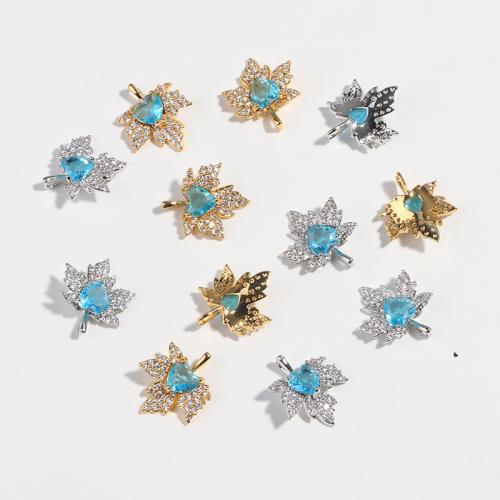 Cubic Zirconia Micro Pave bronze Pingente, cobre, Maple Leaf, banhado, DIY & Vario tipos a sua escolha & micro pavimento em zircônia cúbica, Mais cores pare escolha, 15x17mm, vendido por PC