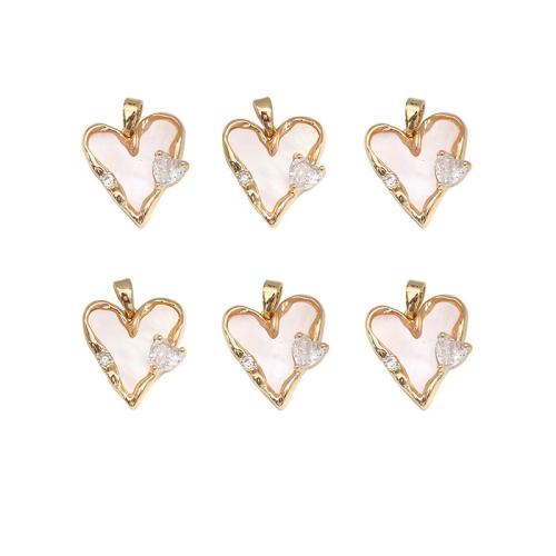 Brass Jewelry Pendants with Shell Heart plated DIY & with rhinestone 16mm Sold By PC