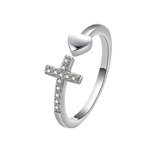 Kubieke Circonia Micro Pave Brass Ring, Messing, plated, micro pave zirconia & voor vrouw, platina kleur, Verkocht door PC