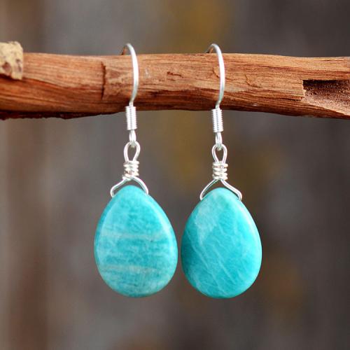 Natural Gemstone Earrings ​Amazonite​ fashion jewelry & for woman blue 40mm Sold By Pair