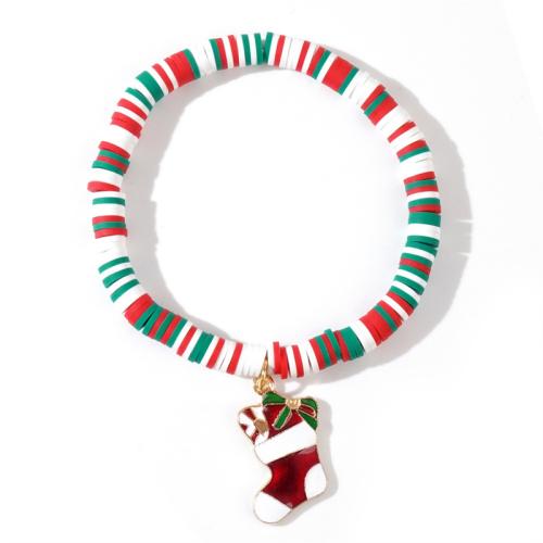 Pulseiras do  Natal, argila de polímero, with liga de zinco, Design de Natal & joias de moda & Vario tipos a sua escolha & para mulher, multi colorido, comprimento Aprox 17.5 cm, vendido por PC