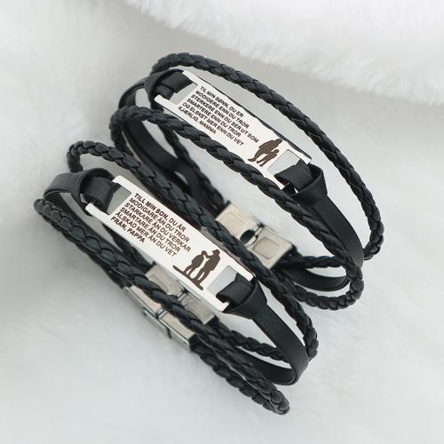 Leather Cord Bracelet Titanium Steel with leather cord three layers & fashion jewelry & Unisex Length Approx 22 cm Sold By PC