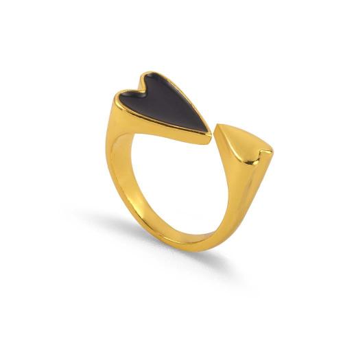 Anillo de dedo de Titantium Acero, Partículas de acero, con Nácar Negra & Nácar Blanca, Joyería & para mujer, dorado, diameter 17mm, Vendido por UD