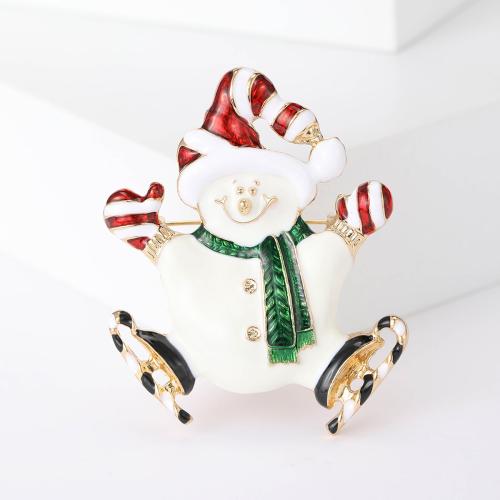 Zinc Alloy Brooch Snowman gold color plated Christmas Design & cute & enamel white nickel lead & cadmium free Sold By PC