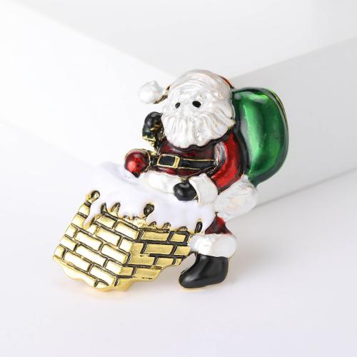 Zinc Alloy Brooch Santa Claus plated Christmas Design & for woman & enamel mixed colors nickel lead & cadmium free Sold By PC