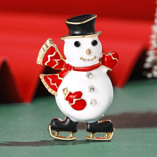 Christmas Brooches Zinc Alloy Snowman gold color plated Christmas Design & for woman & enamel & with rhinestone mixed colors nickel lead & cadmium free Sold By PC