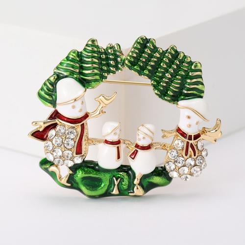 Christmas Brooches Zinc Alloy Snowman gold color plated Christmas Design & enamel & with rhinestone nickel lead & cadmium free Sold By PC