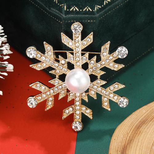 Zinc Alloy Brocher, med Plastic Pearl, Snowflake, forgyldt, for kvinde & med rhinestone, flere farver til valg, nikkel, bly & cadmium fri, Solgt af PC