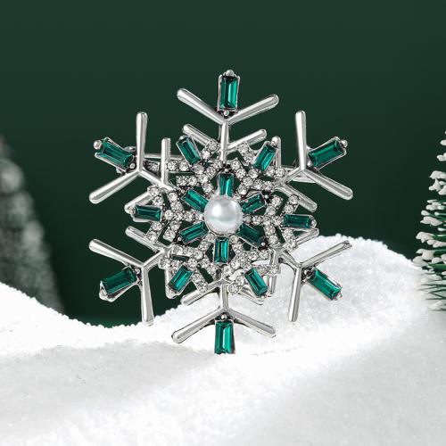 Jul brocher, Zinc Alloy, med Plastic Pearl, Snowflake, sølvfarvet forgyldt, for kvinde & med rhinestone, flere farver til valg, nikkel, bly & cadmium fri, Solgt af PC