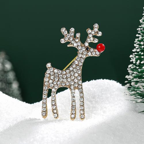 Christmas Brooches Zinc Alloy Deer plated Christmas Design & for woman & enamel nickel lead & cadmium free Sold By PC