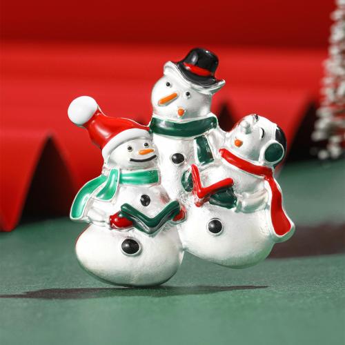 Christmas Brooches Zinc Alloy Snowman plated Christmas Design & for woman & enamel white nickel lead & cadmium free Sold By PC