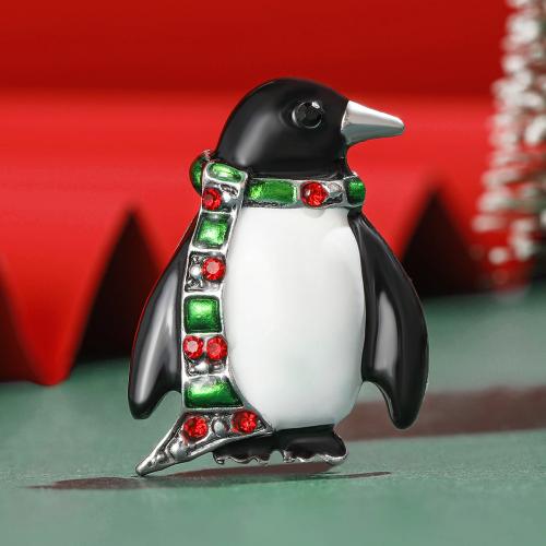 Jul brocher, Zinc Alloy, Penguin, forgyldt, for kvinde & emalje & med rhinestone, nikkel, bly & cadmium fri, Solgt af PC