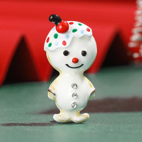 Zinc Alloy Brocher, Snowman, forgyldt, for kvinde & emalje & med rhinestone, hvid, nikkel, bly & cadmium fri, Solgt af PC