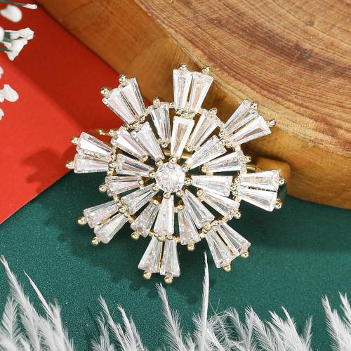 Brass Brooch Snowflake plated micro pave cubic zirconia & for woman nickel lead & cadmium free Sold By PC