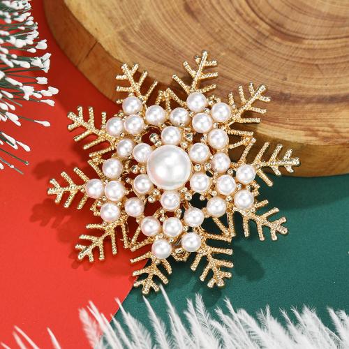 Brass Brooch with Plastic Pearl Snowflake plated micro pave cubic zirconia & for woman nickel lead & cadmium free Sold By PC