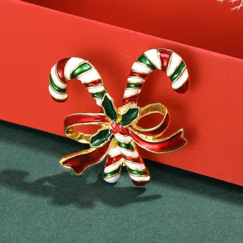 Christmas Brooches Zinc Alloy Christmas Candy Cane gold color plated Christmas Design & for woman & enamel multi-colored nickel lead & cadmium free Sold By PC