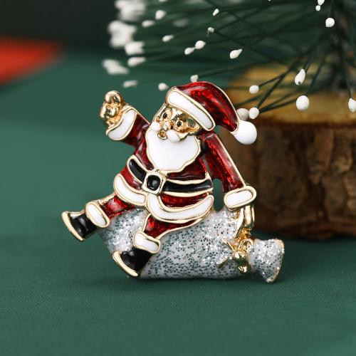 Christmas Brooches Zinc Alloy with Sequins Santa Claus gold color plated Christmas Design & for woman & enamel red nickel lead & cadmium free Sold By PC