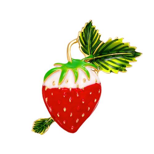 Zinc Alloy Brooches Strawberry plated fashion jewelry & enamel red nickel lead & cadmium free Sold By PC