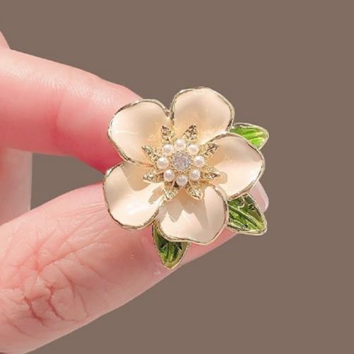 Zinklegering broches, Zinc Alloy, met Plastic Pearl, Bloem, plated, mode sieraden & glazuur, gemengde kleuren, nikkel, lood en cadmium vrij, 24x23mm, Verkocht door PC