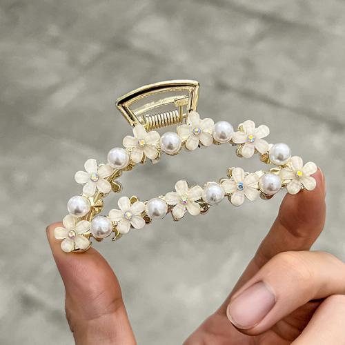 Hair Claw Clips Zinc Alloy with Lampwork & Plastic Pearl plated for woman & with rhinestone gold Sold By PC