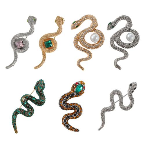 Zinc Alloy Brocher, med Plastic Pearl, Snake, forgyldt, forskellige stilarter for valg & for kvinde & med rhinestone, flere farver til valg, Solgt af PC