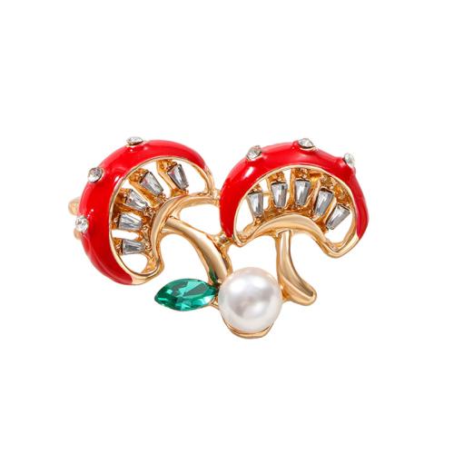 Zinc Alloy Brooches with Plastic Pearl mushroom plated for woman & enamel & with rhinestone red Sold By PC