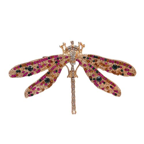 Zinc Alloy Brocher, Dragonfly, forgyldt, for kvinde & med rhinestone, flerfarvede, Solgt af PC