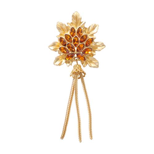 Zinc Alloy Brooches with Crystal Maple Leaf plated for woman yellow Sold By PC