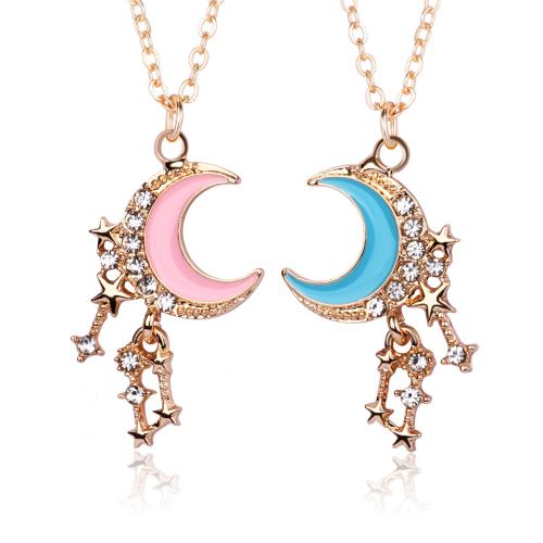 Zinc Alloy Jewelry Necklace plated 2 pieces & enamel & with rhinestone golden Sold By Set