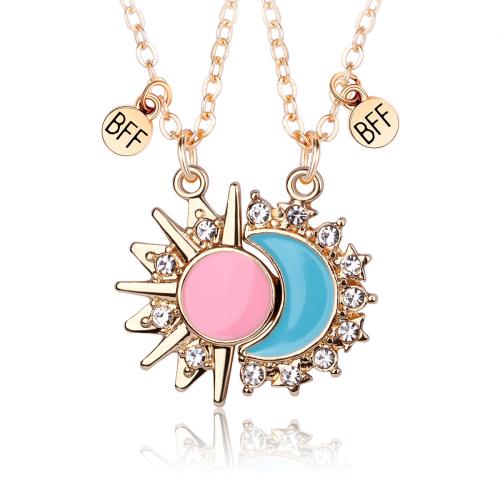 Zinc Alloy Jewelry Necklace plated 2 pieces & enamel & with rhinestone golden Sold By Set