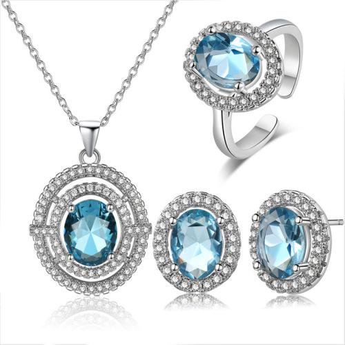 Cubic Zirconia Micro Pave Brass Jewelry Sets plated & micro pave cubic zirconia & for woman platinum color Sold By PC